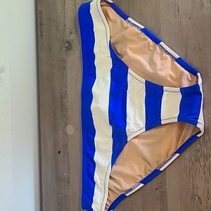 J.Crew full coverage bikini bottom Size L Blue and White Stripes